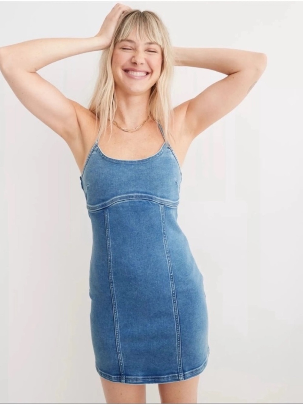 aerie Light Blue Denim Mini halter Dress NWT